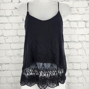 2/$15 Paper Crane Size S Black Tank With Lace Underlay